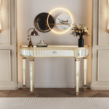 47 Half Moon Mirrored Console Table With Fluted Glass